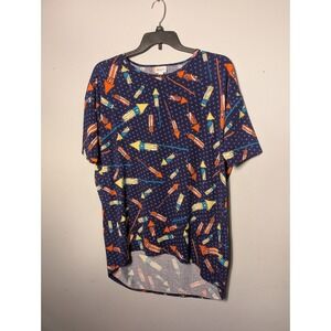 LuLaRoe Irma Top M Fireworks American Flag Short Sleeve High-Low Tunic